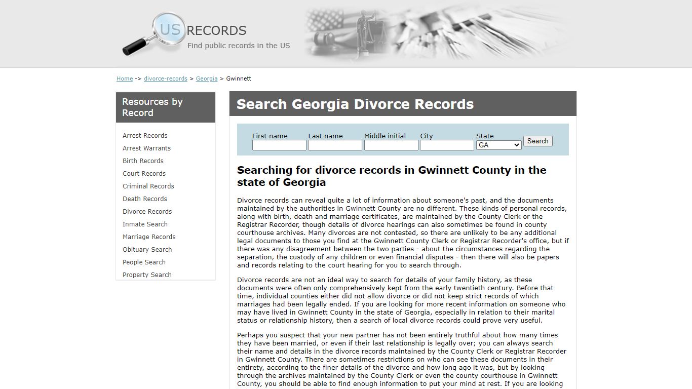 Search Divorce Records Gwinnett Georgia | US Records